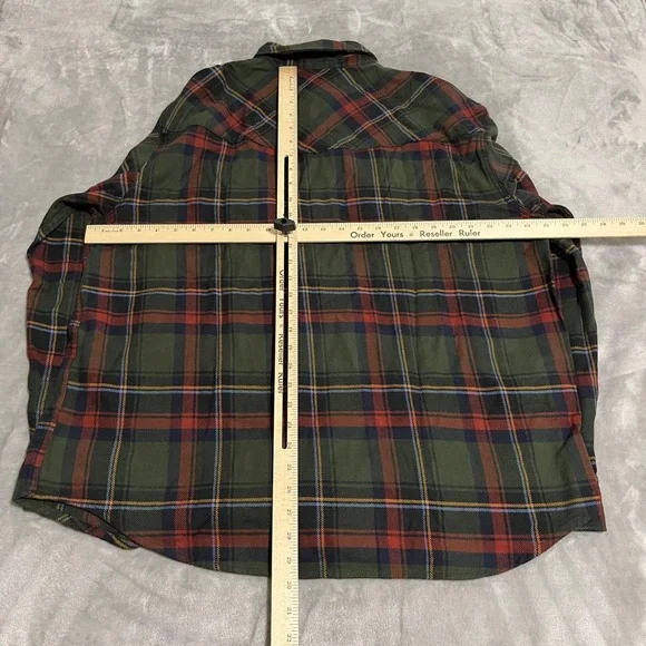 Levis Relaxed Western Shirt Mens XL Green Plaid Flannel Button Up Long Sleeve